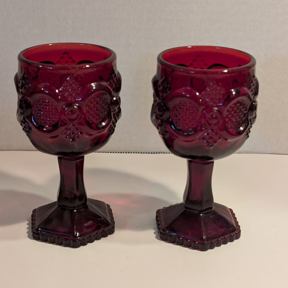 2 Avon CAPE COD Cranberry Ruby Red Wine Glass Small Goblets .
